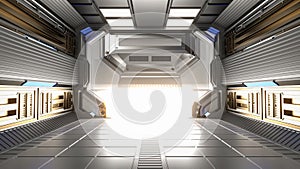 Futuristic Architecture Sci-Fi Hallway and Corridor Interior, 3D Rendering