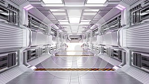 Futuristic Architecture Sci-Fi Hallway and Corridor Interior, 3D Rendering