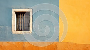 Futuristic Architecture: Window To The Blue And Yellow Wall