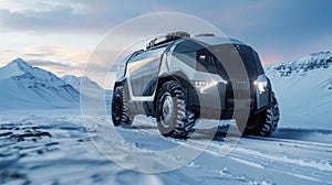 Futuristic arctic transport. SUV on big wheels for snow surface