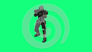 Futuristic Armored Soldier boxing on Green Screen for Compositing