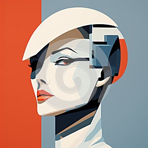 Futuristic Art Deco Illustration: Woman With Computer Headset And Vibrant Eyes