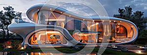 Futuristic Art Nouveau house, future building smart unreal, cityspace abstract technology modernism interior details