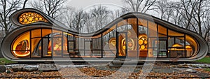 Futuristic Art Nouveau house, future building smart unreal, cityspace abstract technology modernism interior details