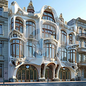 Futuristic Art Nouveau house, future building smart unreal, cityspace abstract technology modernism interior details