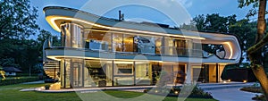 Futuristic Art Nouveau house, future building smart unreal, cityspace abstract technology modernism interior details