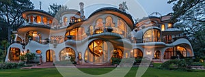 Futuristic Art Nouveau house, future building smart unreal, cityspace abstract technology modernism interior details