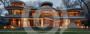 Futuristic Art Nouveau house, future building smart unreal, cityspace abstract technology modernism interior details