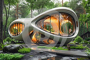 Futuristic Art Nouveau house, future building smart unreal, cityspace abstract technology modernism interior details photo