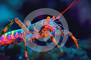 Futuristic Arthropod antient neon image. Generate Ai