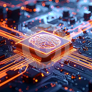 Futuristic AI Brain Chip with Neural Network Circuit and Artificial Intelligence Computing Technology
