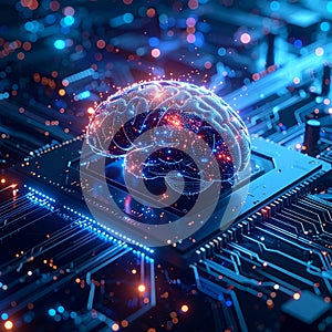 Futuristic Artificial Intelligence Brain on Microchip Neural Network Processor AI Computing Technology Concept AI Generated