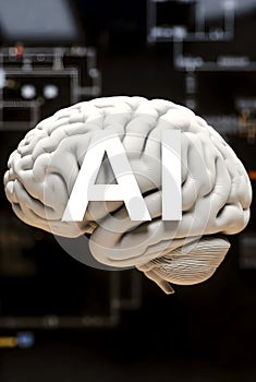 Futuristic Artificial Intelligence Brain Model With Digital Interface Background