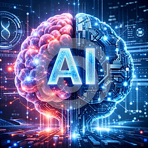 Futuristic Artificial Intelligence Brain Powered By Glowing Neural Circuits And Data Flow