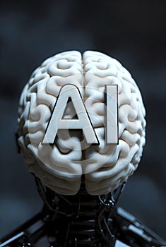 Futuristic Artificial Intelligence Concept With Humanlike Brain And Metallic Structure