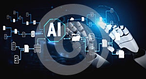 Futuristic Artificial Intelligence Concept with Robotic Hand Interacting with Data and Cloud Technology in a Digital