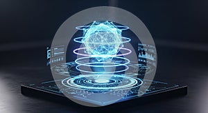 Futuristic Artificial Intelligence Data Sphere With Holographic Interface
