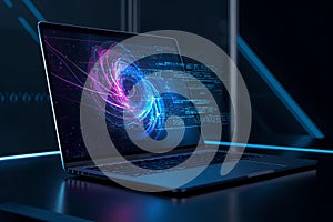 Futuristic Artificial Intelligence Interface on Laptop Screen