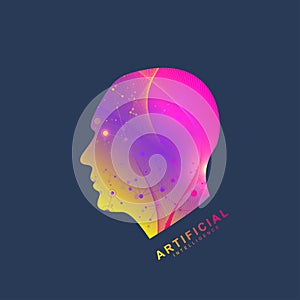 Futuristic Artificial Intelligence and Machine Learning Concept.. Human Big Data Visualization. Wave Flow Communication