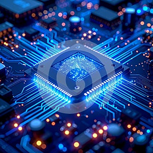 Futuristic Artificial Intelligence Processor Chip On Digital Circuit Board AI Computing Semiconductor Technology