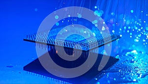 Futuristic Artificial Intelligence Semiconductor Processor with Fiber Optic Data Streams and Advanced Computing Technology