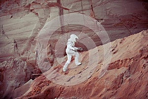Futuristic astronaut on another planet, image with