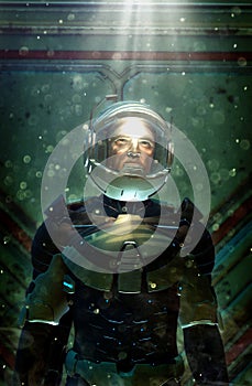 Futuristic astronaut in space suit