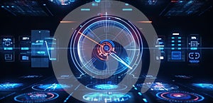 Futuristic augmented reality HUD on abstract virtual graph interface for data exploration