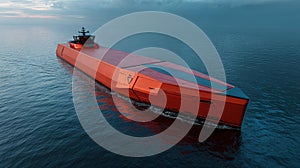 Futuristic Autonomous Cargo Tanker with Sleek Red Hull in Digital-Blue Waters