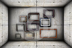Futuristic backdrop with frames on concrete
