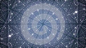 Futuristic backdrop. Network connection structure cyberspace with moving particles in the galaxy. Big data visualization. Abstract