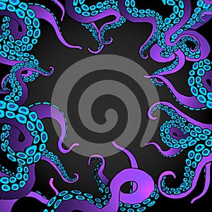 Futuristic background with colorful tentacles of an octopus frame