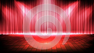 futuristic background of empty stage with red curtain and lighting spotlgiht stage background