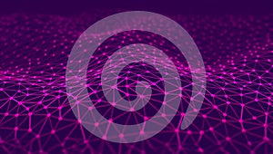 Abstract network of connected dots and lines forming a waving digital plexus surface.