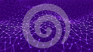 Abstract network of connected dots and lines forming a waving digital plexus surface.