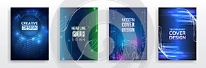 Futuristic background for flyer, brochure. Scientific cover template for presentation, banner. Set of high-tech covers for