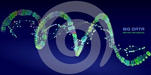 Futuristic background helix lines from dots data quantum computing with polygons grid in cyberspace dark . Digital technology