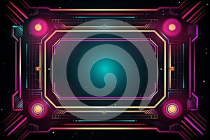 futuristic background with neon lights and a square frame