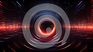 Futuristic banner of digital art. Speaker with sound wave background and light effect.