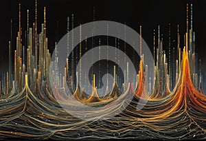 a futuristic bar graph or stock chart against a dark digital backdrop, representing financial data analysis or technology trends