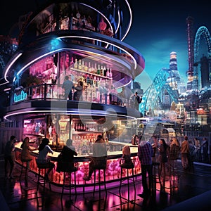 Scéna v rušný panoráma mesta výstredný štruktúra farbistý koktaily 