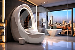 Futuristic bathroom concept design, Bathroom of the future, Modern bathroom interior