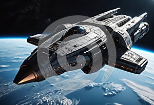 Futuristic battle spaceship in space. Generative AI