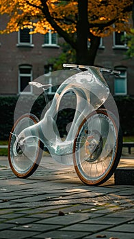 Futuristic bicycle parked on a city street