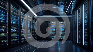 Futuristic Big Data Server Room A Conceptual Visualization of Interconnected Systems HighTech Infrastructure and Data