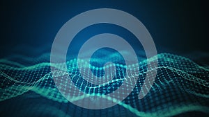 Futuristic big data technology background with glowing digital wave patterns symbolizing data flow, AI, quantum computing, and