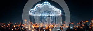 Futuristic binary cloud computing with abstract cyberspace connections powered by AI security.