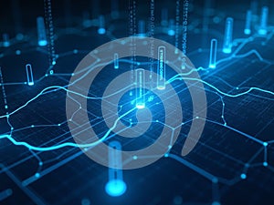 Futuristic Binary Code Background With Abstract Digital Grid And Glowing Data Lines