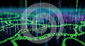 Futuristic Binary Data Flow and Green Waves