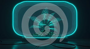 Futuristic Bio-Luminescent Plant in Neon Enclosure: A Cyberpunk Botanical Creation photo